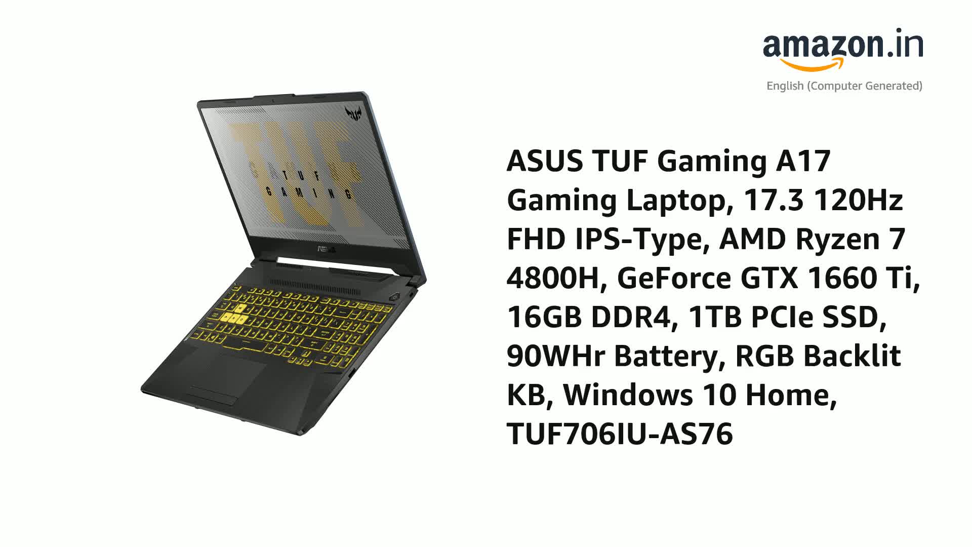 ASUS TUF Gaming A17 Gaming Laptop, 17.3 120Hz FHD IPS-Type